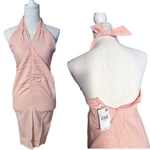Mango Pink & White Gingham Halter Midi Dress Size XS - NWT